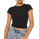 thumbnail image 1 of Camiseta Mujer Crop Top Casual Fashion Slim Fit Mujeres Camisetas Blusa básica Tee Tops (Negro M) Ygjytge para Mujer Negro T S, 1 of 8