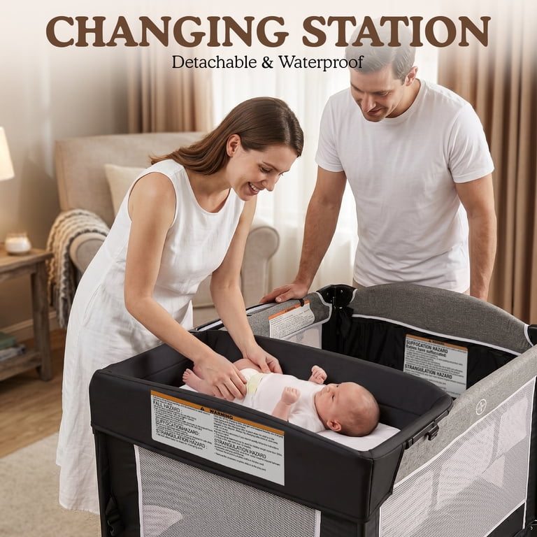 AILEEKISS 4-in-1 Portable Baby Play Yard, Bassinet and Changing