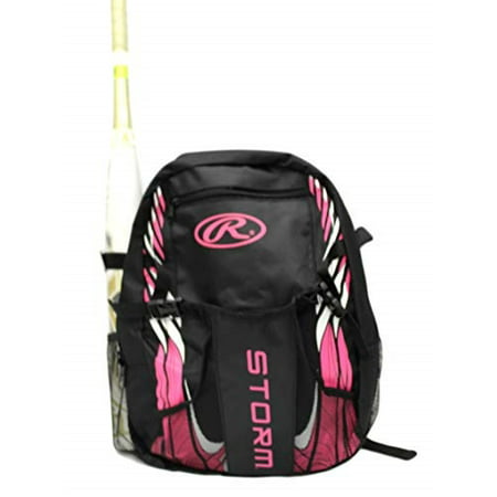 rawlings storm girls t-ball softball batting bag backpack black/pink ...