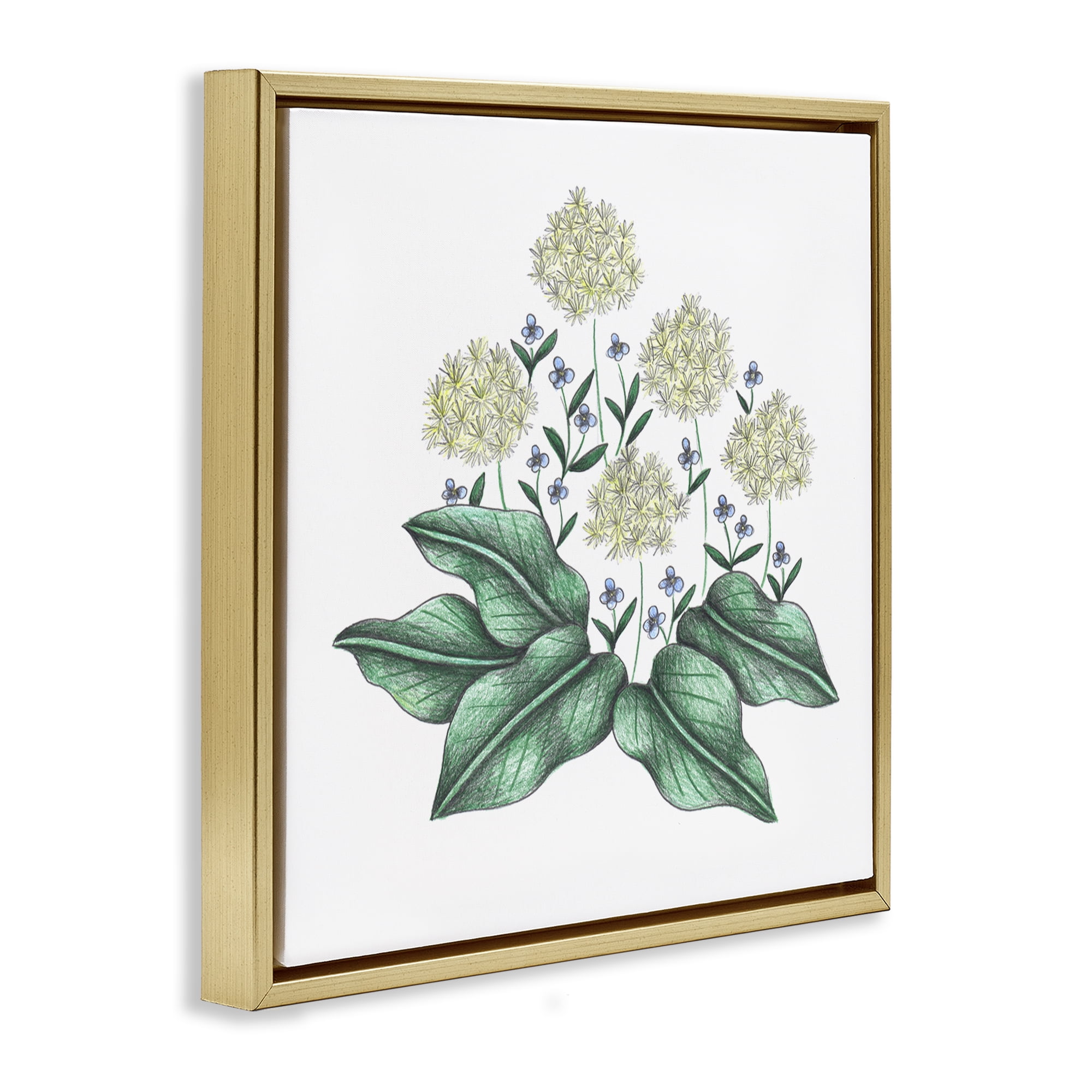 Hello Wildflower Vintage Sketch Gold Framed Floater Canvas Wall Art, design by Cecilia Battaini