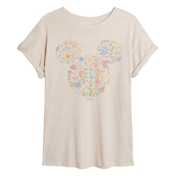 Disney - Mm Floral Ears - Juniors Oversized Graphic T-Shirt