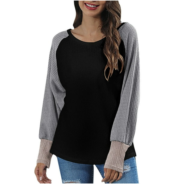 Moda mujer casual manga larga o-cuello patchwork señoras tops sudaderas Fridja fhghd642
