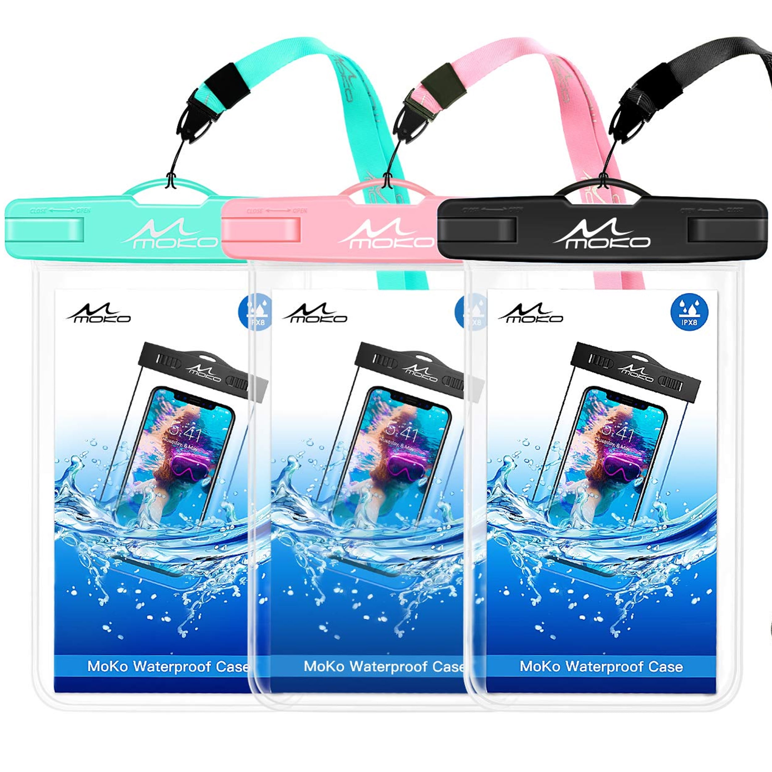 X/Xs/Xr/Xs Max MoKo Waterproof Phone Pouch Samsung S21/S20/S10/S9 Note 10 A10E iPhone 11 Pro Max Underwater Cellphone Case Dry Bag with Lanyard Armband Compatible with iPhone 12 Mini/12 Pro 8 