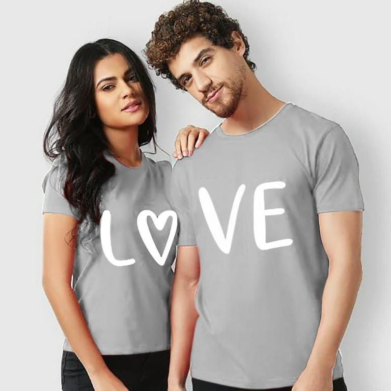 Love Heart Print Couple T Shirt Short Sleeve O Neck Loose Lovers‘ Tshirt  Women Men Tee Shirt Tops Clothes Camisetas Mujer