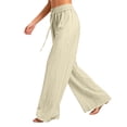thumbnail image 3 of Pants Women Women Ice Silk Linen Blend Solid Color Wide Straight Leg Casual Pants Loose High Waist Trousers, 3 of 8