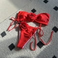 thumbnail image 3 of 2Pcs/Set Women Sexy Bikini Set Flower Decor Bandeau Bra Lace-up Swim Briefs Set Solid Color Quick Drying Swimsuit Beachwear-Red,S, 3 of 8