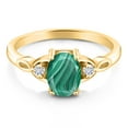 thumbnail image 2 of Gem Stone King 18K Yellow Gold Plated Silver Green Malachite and White Lab Grown Diamond 3-Stone Rings for Women (2.08 Cttw, Gemstone, Oval 8X6MM, Available in Size 5, 6, 7, 8, 9), 2 of 4