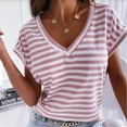 thumbnail image 3 of MIXUE Womens Summer Tops Striped Print V Neck Short Sleeve Slim Shirts For Women Tee Shirts Activewear,Pink,M, 3 of 8