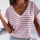 thumbnail image 2 of Gibobby Casual Playera de Manga Corta para Mujer Camiseta manga corta verano con cuello en V a rayas para mujer(Rosa,G), 2 of 5