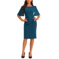 thumbnail image 1 of INSPIRE CHIC Robe Fourreau Élégante pour Femme à Col Rond Froncée à Manches Courtes Évasées Robe Crayon Bleu Lac m, 1 of 5