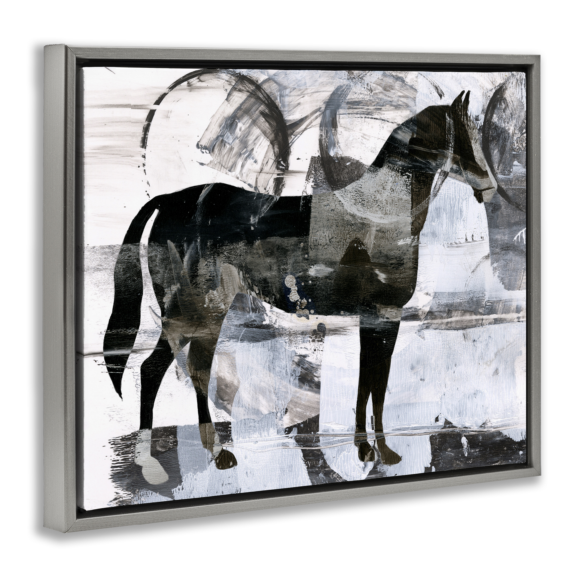 Stupell Industries Circle Pattern & Horse Animals & Insects Painting Gray Floater Framed Canvas Art Print Wall Art, 31 x 25