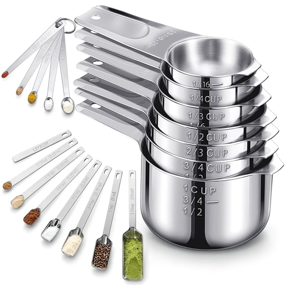 ARRITZ 20PCS Measuring Cups and Spoons Set, Stainless Steel Nestable Measuring Cups & Spoons with Leveler and Mini Spoons for Baking Cooking
