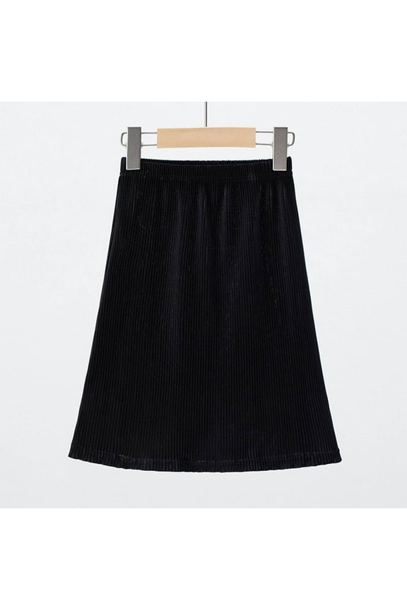 Girls A-Line Skirt with Pull On Elastic Waist Kids Midi Skirts Knee Length Pleated for Fall Spring