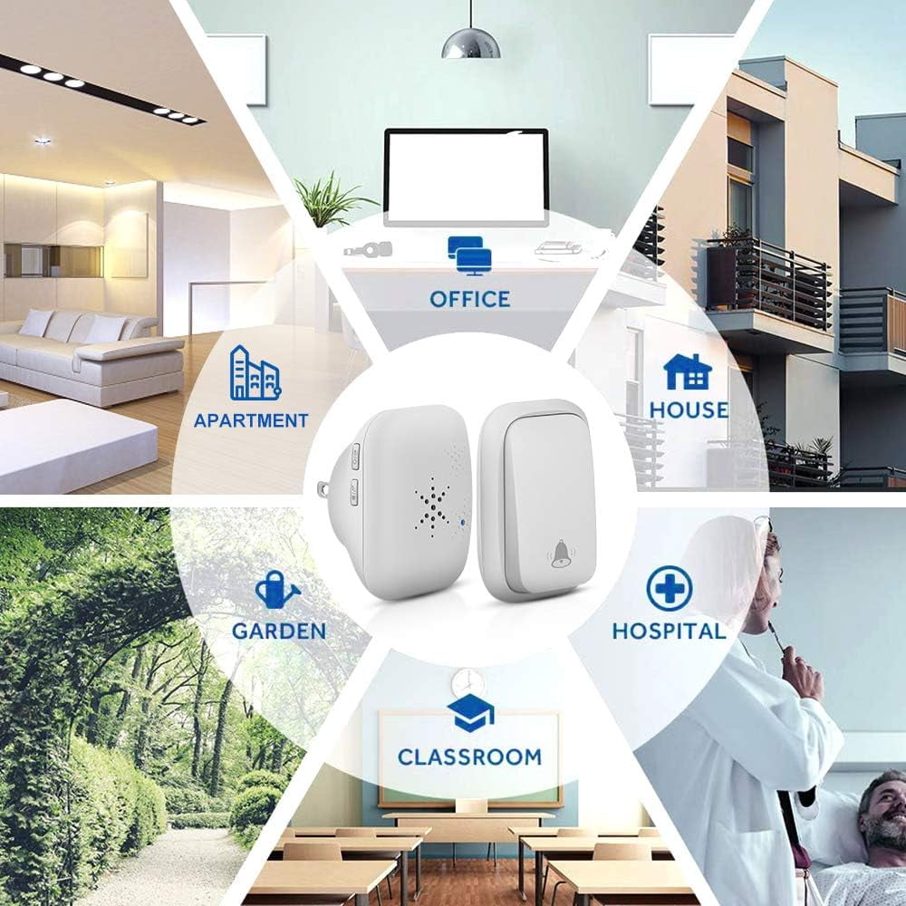 Self-Powered Doorbell, PDGROW Wireless Doorbell No Battery Required Cordless Door Chime Kit Push Button Waterproof at 500-feet Range with 38 Chimes, 4-Level Volume & LED Flash