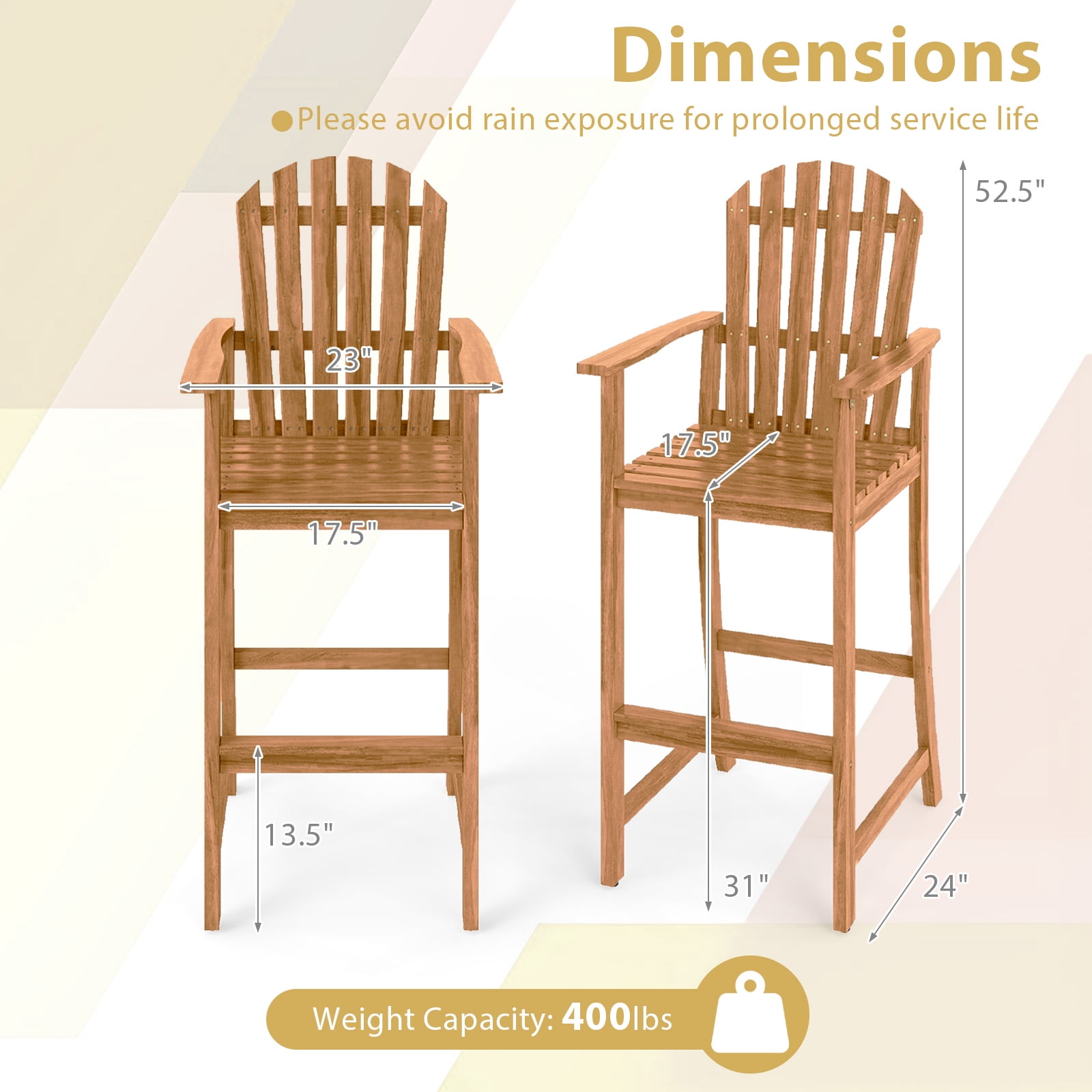 Gymax 4PCS Tall Adirondack Chair w/Back Armrests & Footrest for Balcony Porch Deck Natural