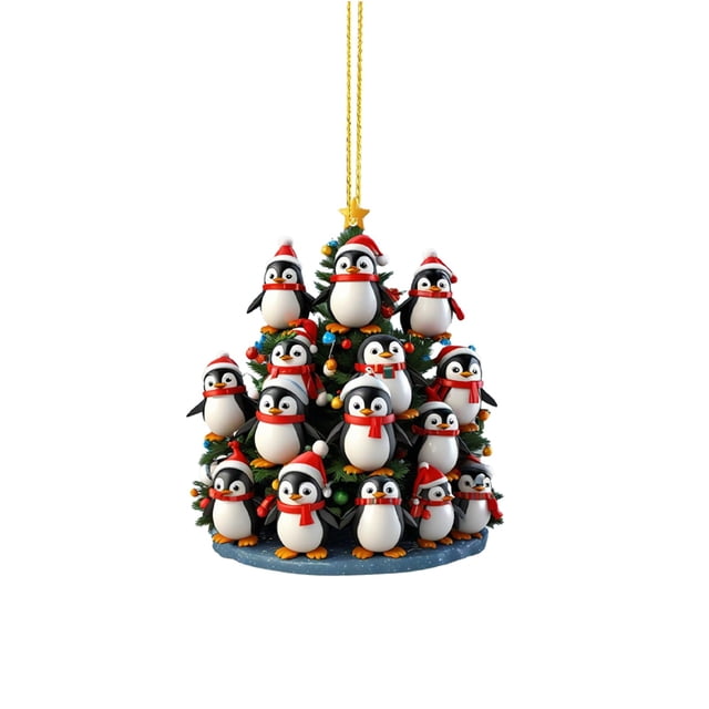 WIFKLSIIPG Christmas Tree Penguin Acrylic 2D Pendant Christmas Pendant Christmas Tree Shape Penguin Pendant Christmas Acrylic Pendant New Year Pendant