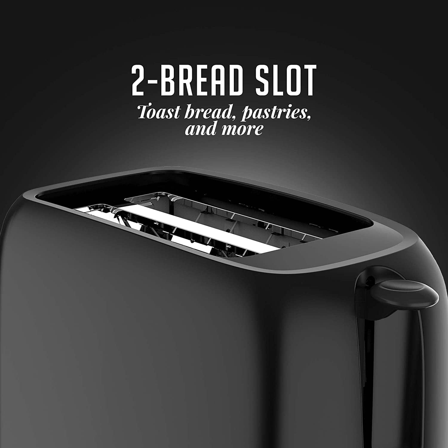 Electric 2 Slice Toaster Machine with 6-Shade Browning Selector Setting, Compact Design and Removable Crumb Tray, 700W Power Perfect for Toasting Bread, Thin Bals and Waffles, Black TP2210B