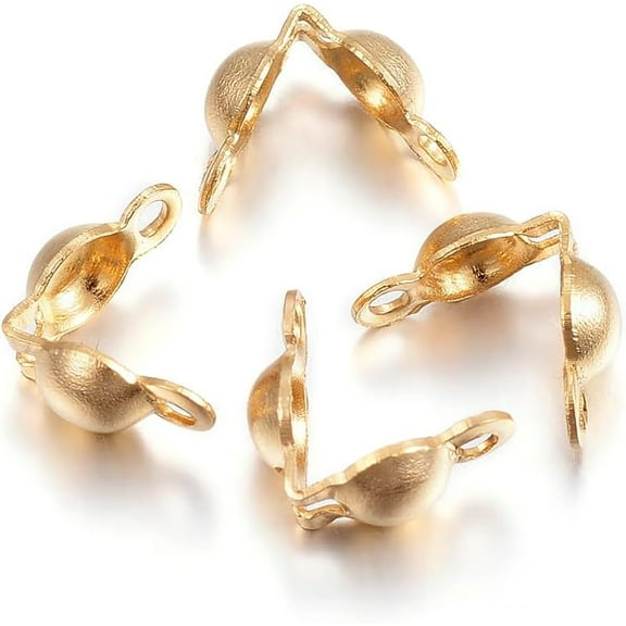 20Pcs Golden 304 Stainless Steel Bead Tips Calotte Ends Open Bead Tips Endcaps Clamshell Knot Cover Fold-Over Bead Tips Endcaps for Bracelet Necklaces Earrings Jewelry Making 15x5mm