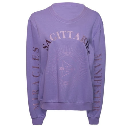 Sagittarius Women's 100% Premium Cotton Purple Crewneck Pullover Sweatshirt - Size L - Miracles Manifester