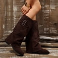 thumbnail image 6 of Women Comfy Vintage Knee High Boots, Slouchy Pull On Boots with Buckle Straps, Flat Heel Round Toe Fall Winter Casual Shoes for Women, 6 of 6