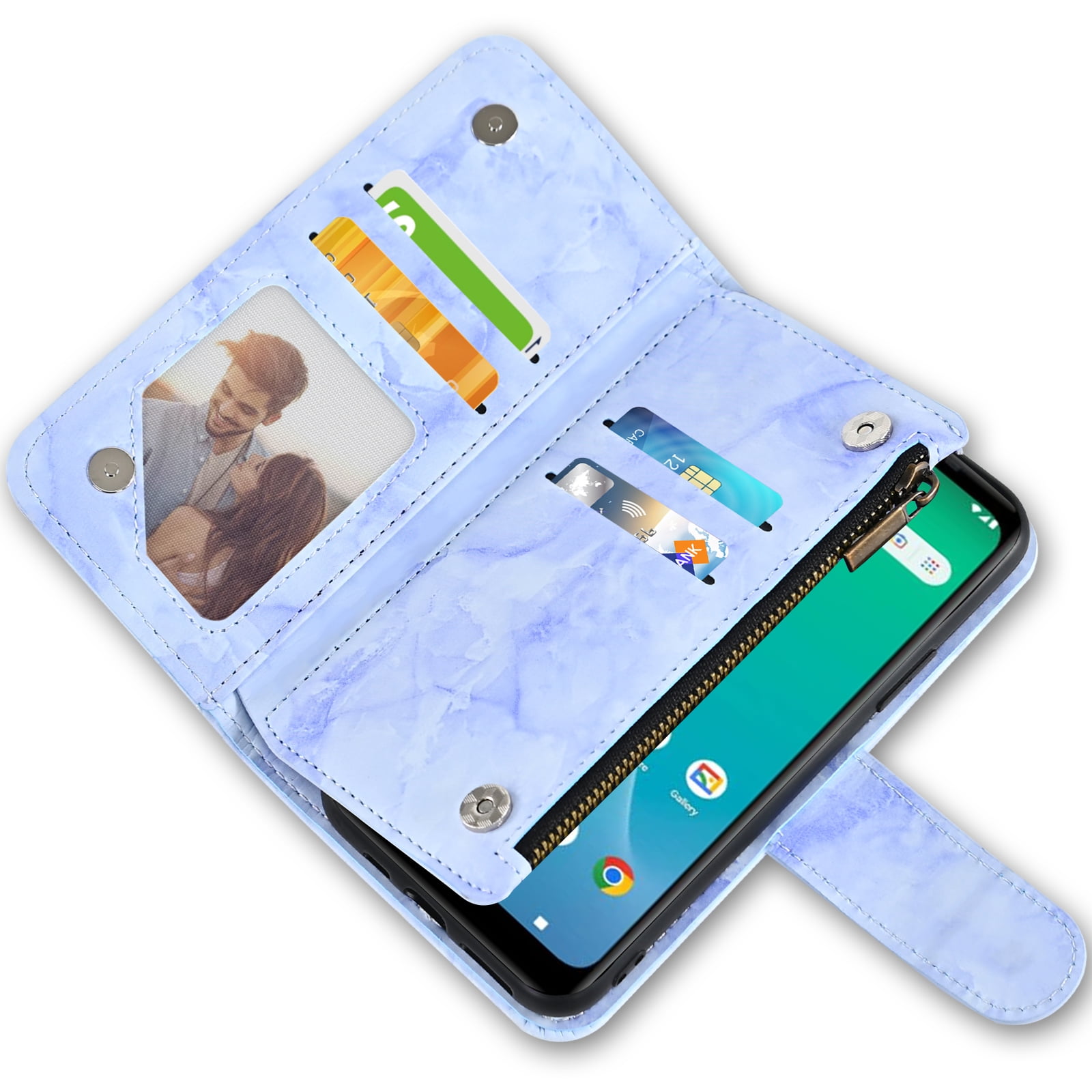 Asuwish Compatible with Hot Pepper Chilaca Wallet Phone Case Tempered Glass Screen Protector Marble Faux Leather Flip Credit Card Holder Stand Zipper Cell Cover for HPPL60A HPP-L60A 6.5 Women Blue