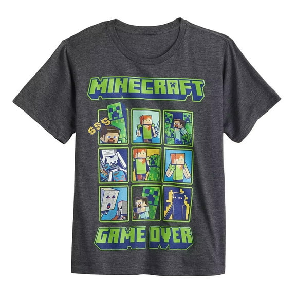 Minecraft Big Boys' T-Shirt Creeper Grid Design Short Sleeve Kids Tee