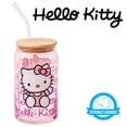 thumbnail image 4 of Silver Buffalo Sanrio Hello Kitty - Vaso de cristal rosa con tapa de bambú y pajita de cristal, 16 onzas, 4 of 5