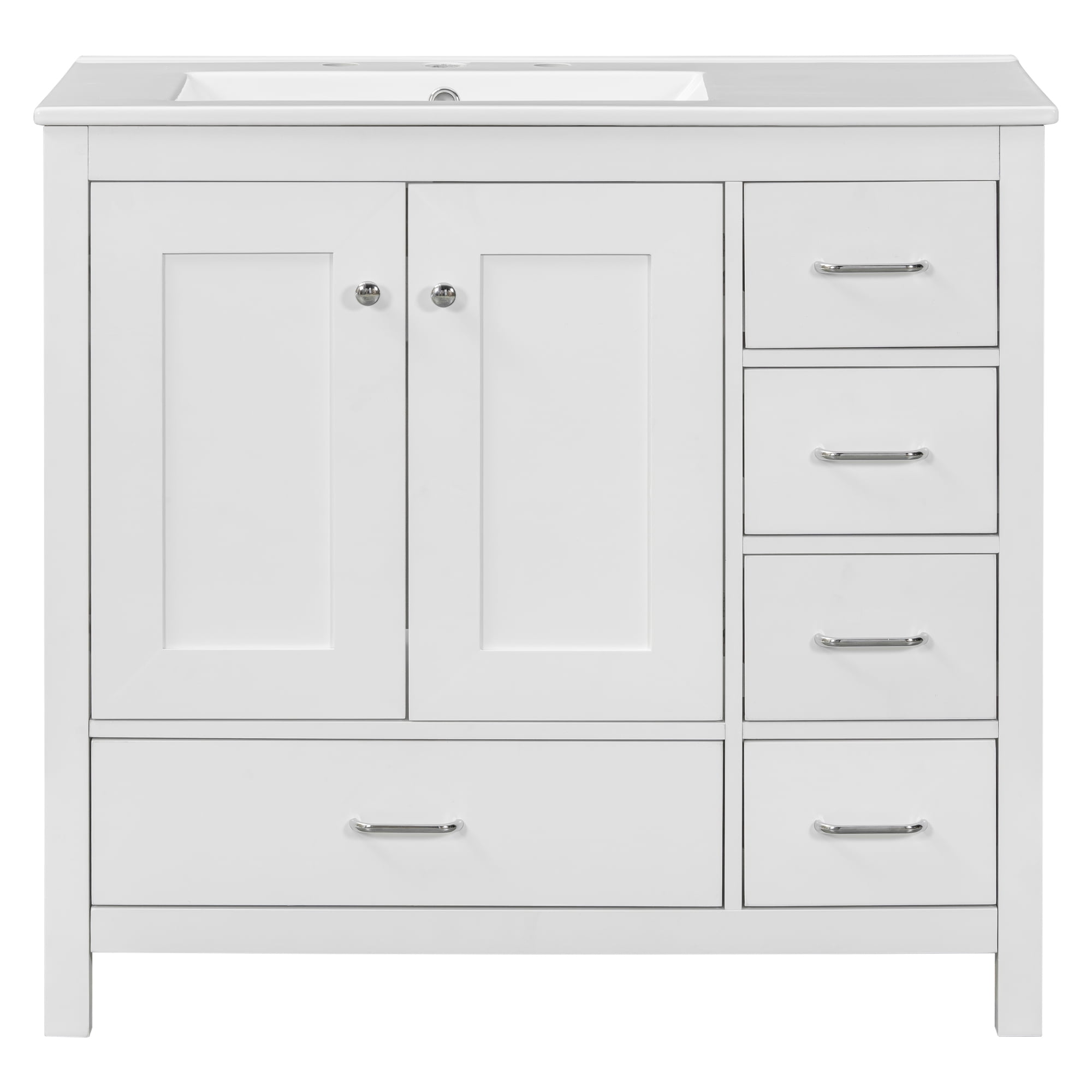 MAYEERTY 36" White Bathroom Vanity Combo - Ceramic Sink, Abundant Storage Cabinet, Functional