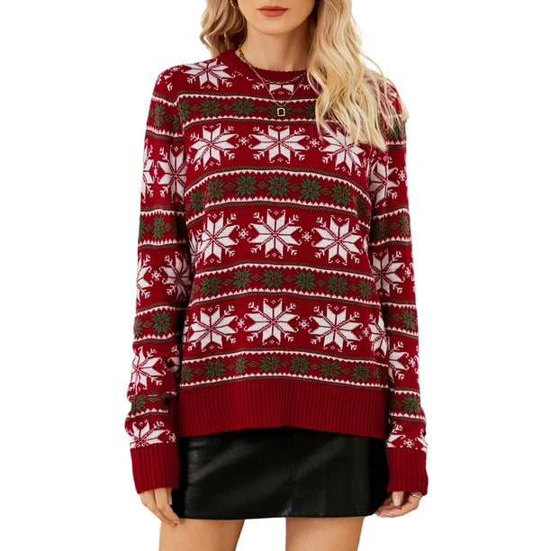 Suéter de Navidad para mujer, suéteres casuales de manga larga con cuello redondo de Navidad CACAGOO Camiseta de manga corta
