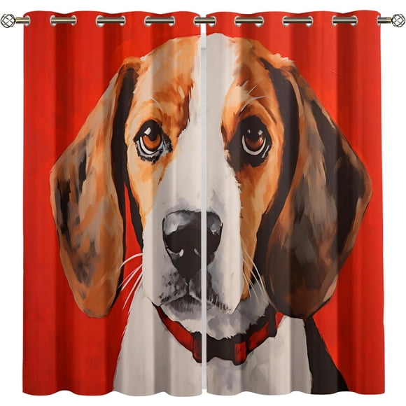 Beagle Hound Blackout Curtains, Nordic Style Pet Window Drapes for Bedroom Living Room Kitchen, Cozy Dog Curtains 42"W x 84"L (Pack of 2)