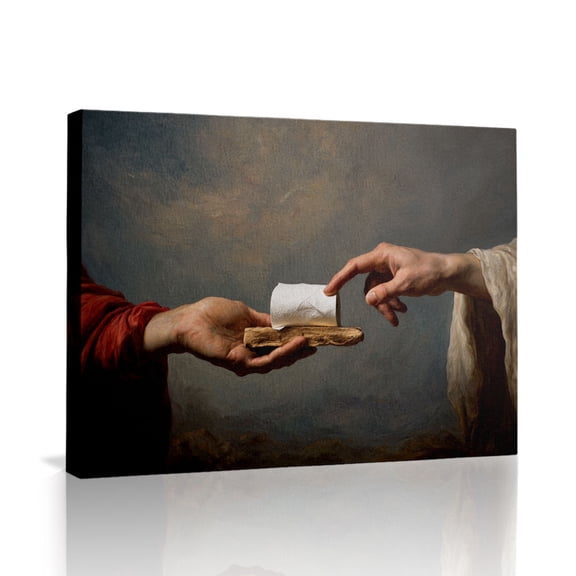 Humorous Creation of Toilet Paper Canvas Wall Art (Meme Classic Tone) Ready to Hang for Bathroom