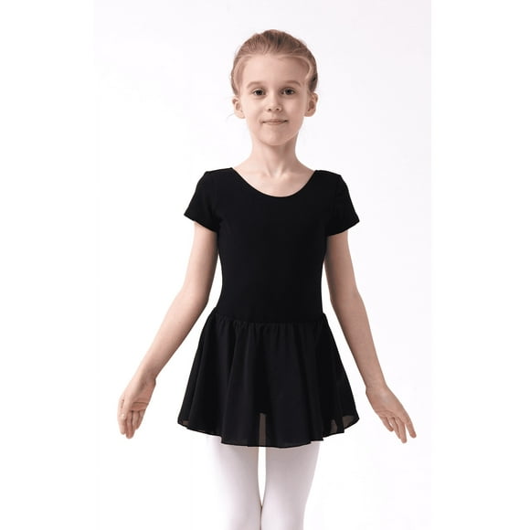 VINGT ANS Justaucorps de Ballet en Coton pour Filles avec Jupe Manches Courtes Robes de Danse Tutu Tenue de Ballerine
