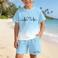 thumbnail image 4 of WERYOUNG Gradient Letter Print Summer Outfits For Kids Boys Girls Short Sleeve Crewneck Tops And Shorts Casual Two Piece Workout Sets Comfortable Clothes Sets 2-3 Years, 4 of 5
