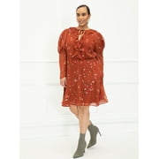 ELOQUII Elements Women's Plus Size Bohemian Print Puff Sleeve Dress