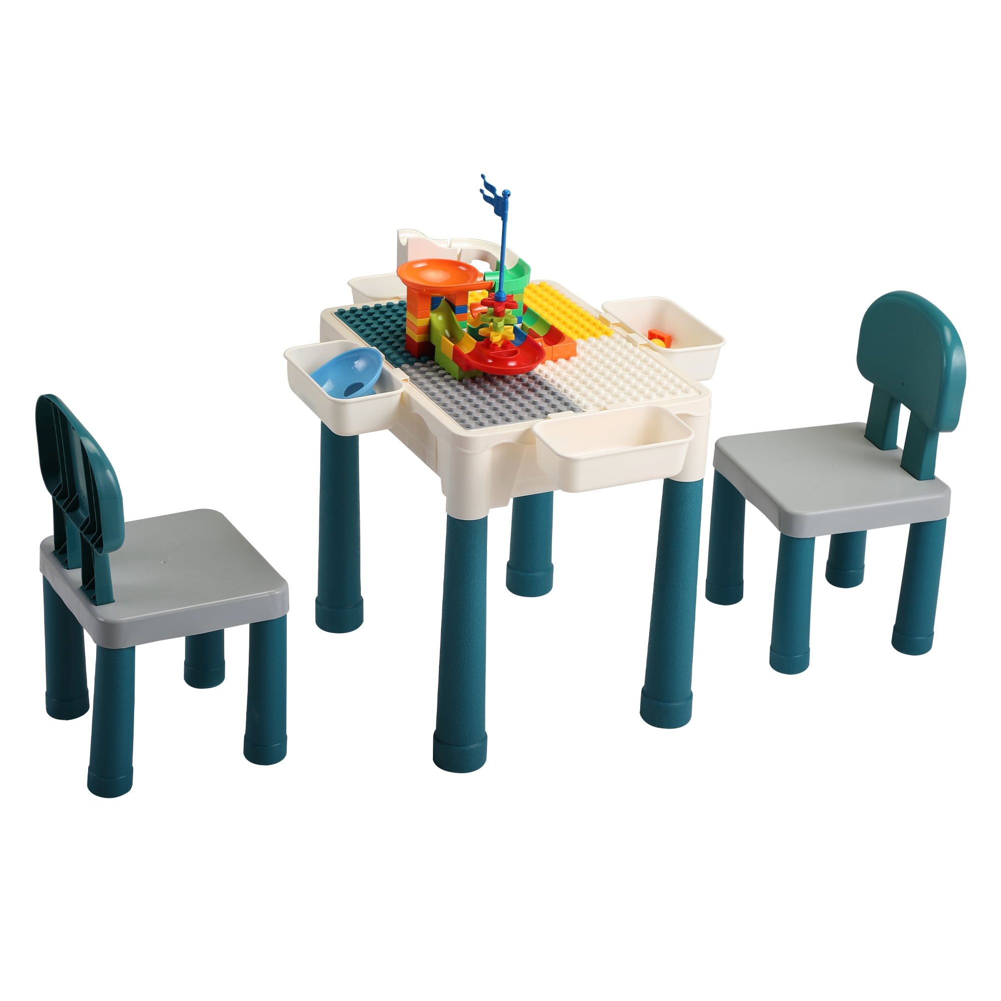 Lowestbes Multi-Function Building Blocks Table-Gray and Green Lowestbes Multi-Function Building Blocks Table-Gray and Green