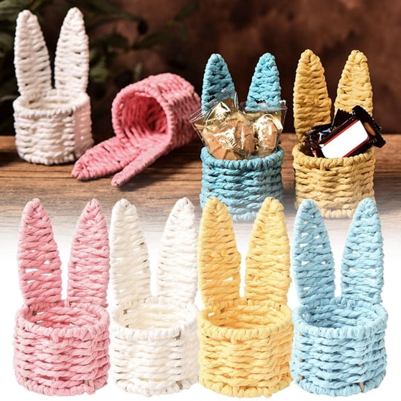 CoreLiving Easter Bunny Basket Flower Girl Ear Bucket Plush Rabbit Handle Soft Lined Interior Basket for Egg Hunt Spring Party Favor Gift Giving Blue