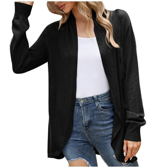 Fesfesfes Cardigan for Women Fall And Winter Solid Color Long Sleeve Cardigan Knitted Sweater Warm Jacket Sale Items