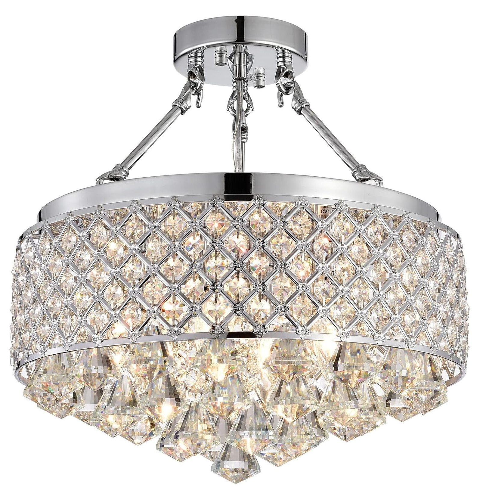 Marya 4-Light Finish Round Metal Shade Crystal Chandelier Semi-Flush Mount Ceiling Fixture for Bedroom, Hallway, Closet, Entryway, Stairs