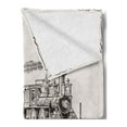 thumbnail image 2 of Vintage Soft Flannel Fleece Blanket, Old School Steam Locomotive with Banner on an Off White Background Monochrome, Cozy Plush for Indoor and Outdoor Use, 60" x 80", Cream and Black, by Ambesonne, 2 of 5