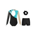 thumbnail image 4 of Miutii Girls 3Pcs Gymnastics Outfits Long Sleeve Jersey Leotards with Athletic Shorts Hair Band Balllet Unitards Lake Blue 6, 4 of 7