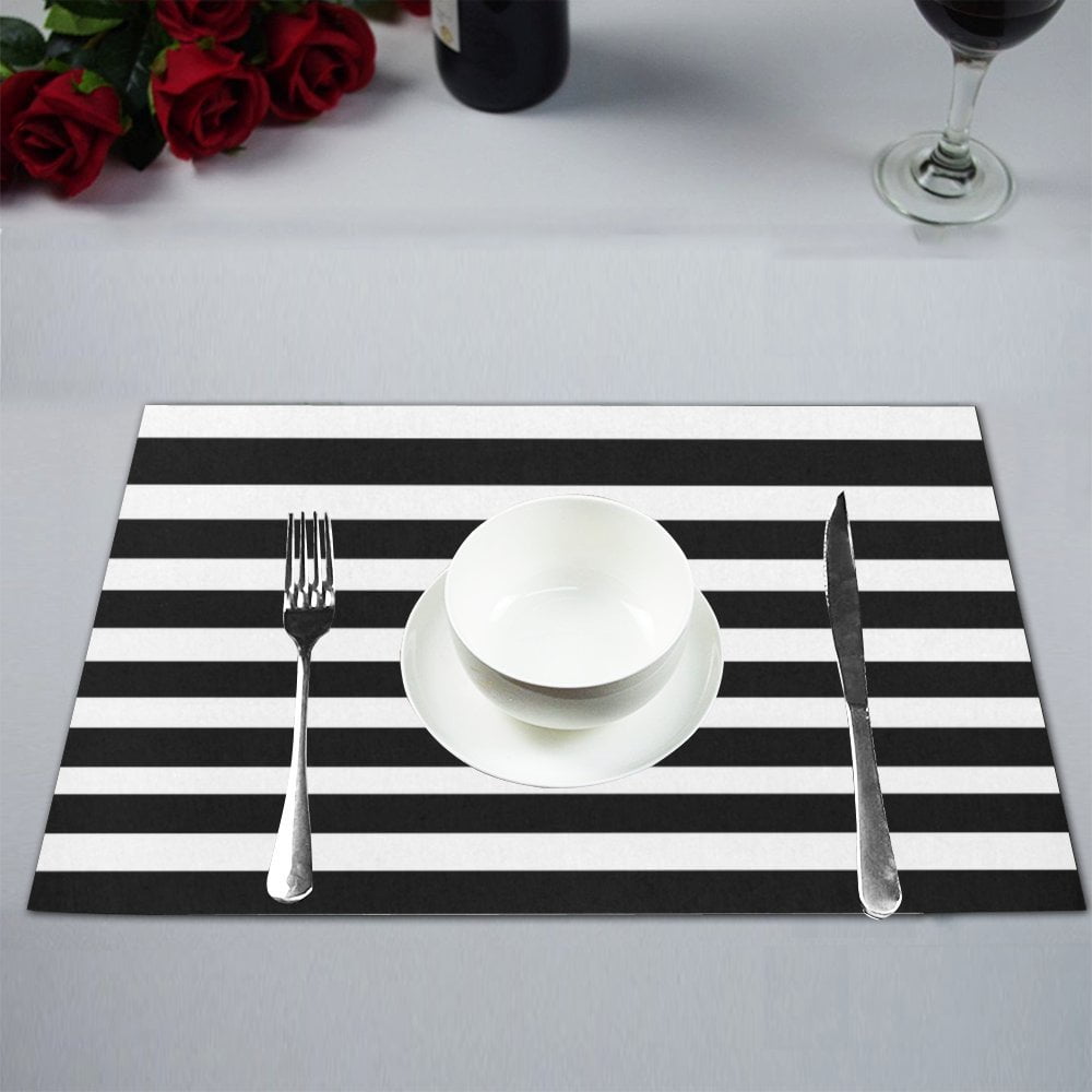 MYPOP Black And White Stripe Table Placemat Food Mat 12x18 Inches