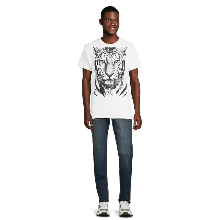 Humor Men's & Big Men's White Tiger Print Graphic T-Shirt