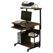 Espresso Finish Mobile Computer Tower with Multiple Shelves
