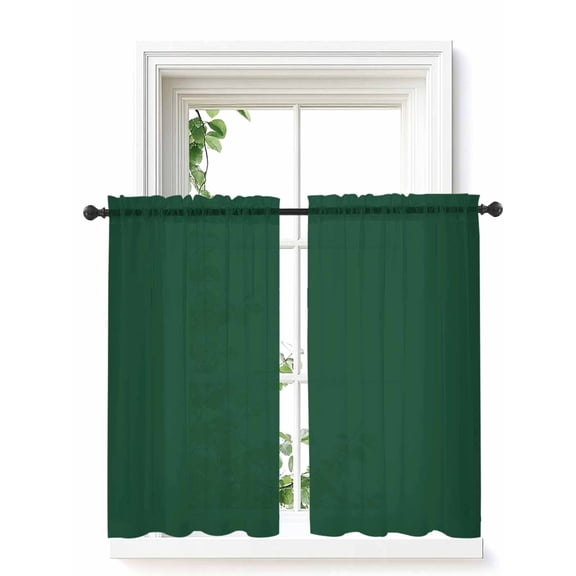 Pure Olive Green Tier Curtains 45 Inch Length, Sheer Curtains for Bedroom Living Room Window Simple Solid Color Rod Pocket Voile Drapes Kitchen Curtains Small Half Window 27.5"x45" 2 Panels