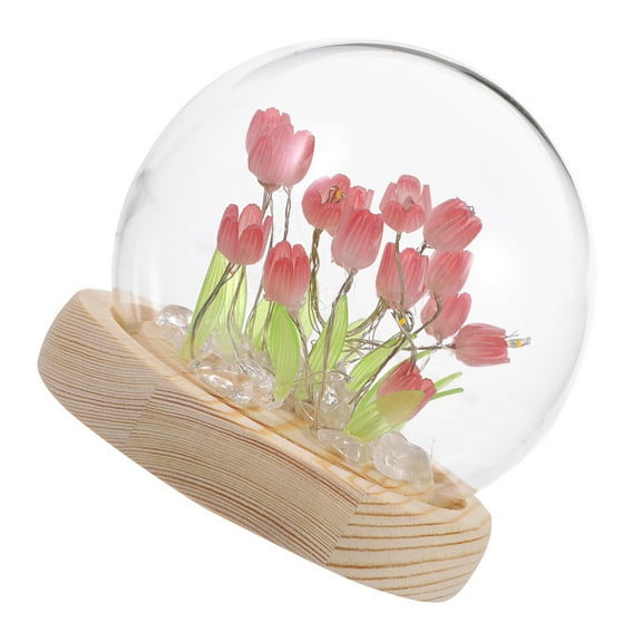 PAMINGONO Handmade Tulip Decoration Tulip Night Light Pink Wood 1 Set