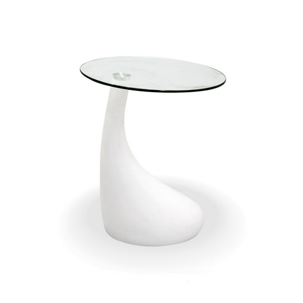 Teardrop Side Table White Color With 18, 18 Inch Round Glass Table Top