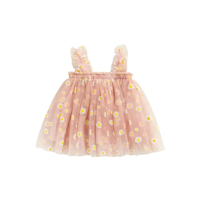 Xingqing Robe d'Été Adorable pour Bébés Filles, Douce, à Bretelles, Sans Manches, à Fleurs Imprimées, en Dentelle, Tutu, Robe Soleil