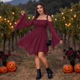 thumbnail image 4 of KLHDSF Women's Renaissance Fairy Dress A Line Boho Corset Dress | Long Bell Sleeves Off-shoulder Dress with Pockets, Comfortable Chiffon, for Ren Fair, Pirate Medival Halloween Themed Party Wine L, 4 of 7
