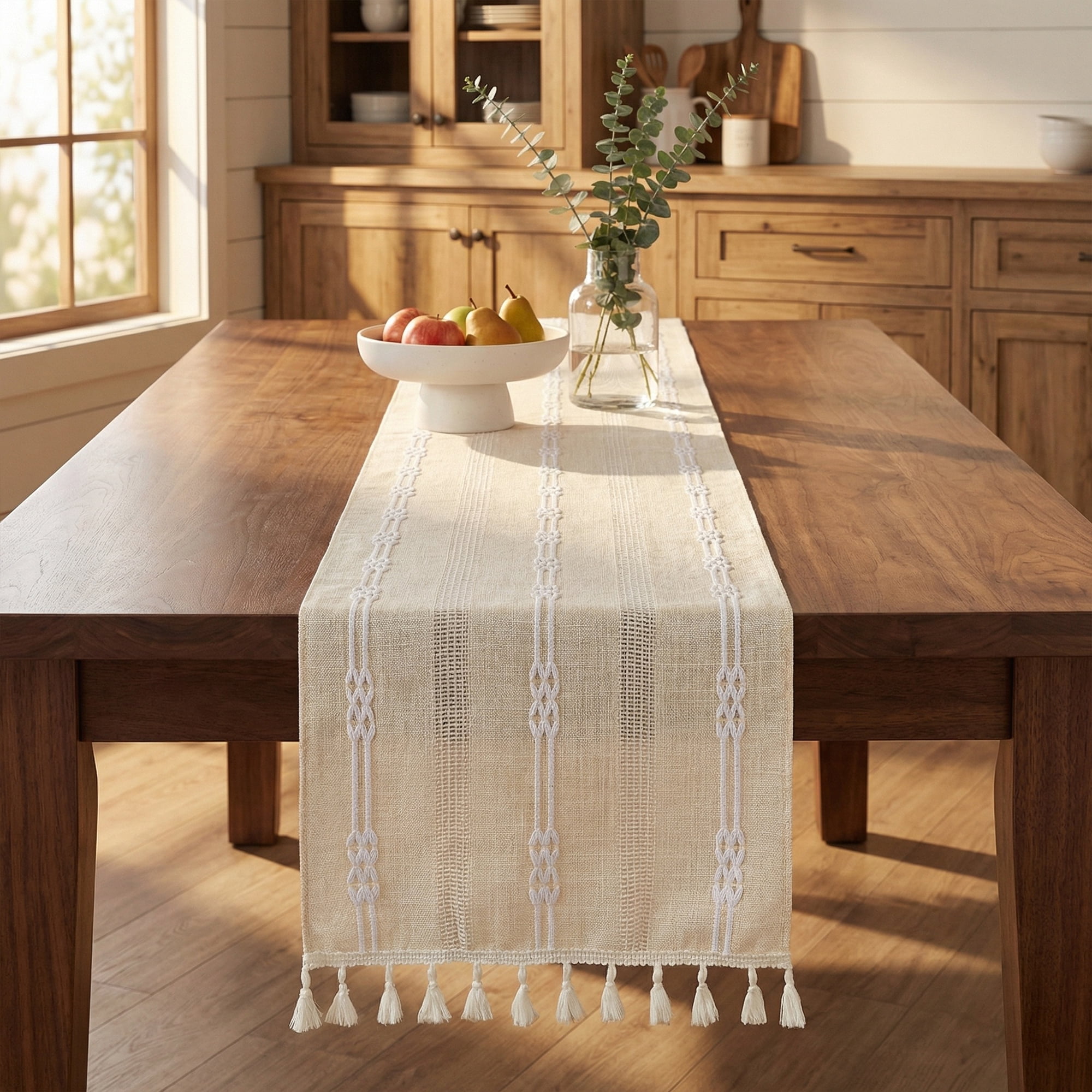 Unique Bargains Openwork Polyester Runner Table Runner for Kitchen Decor Beige 13"x63"