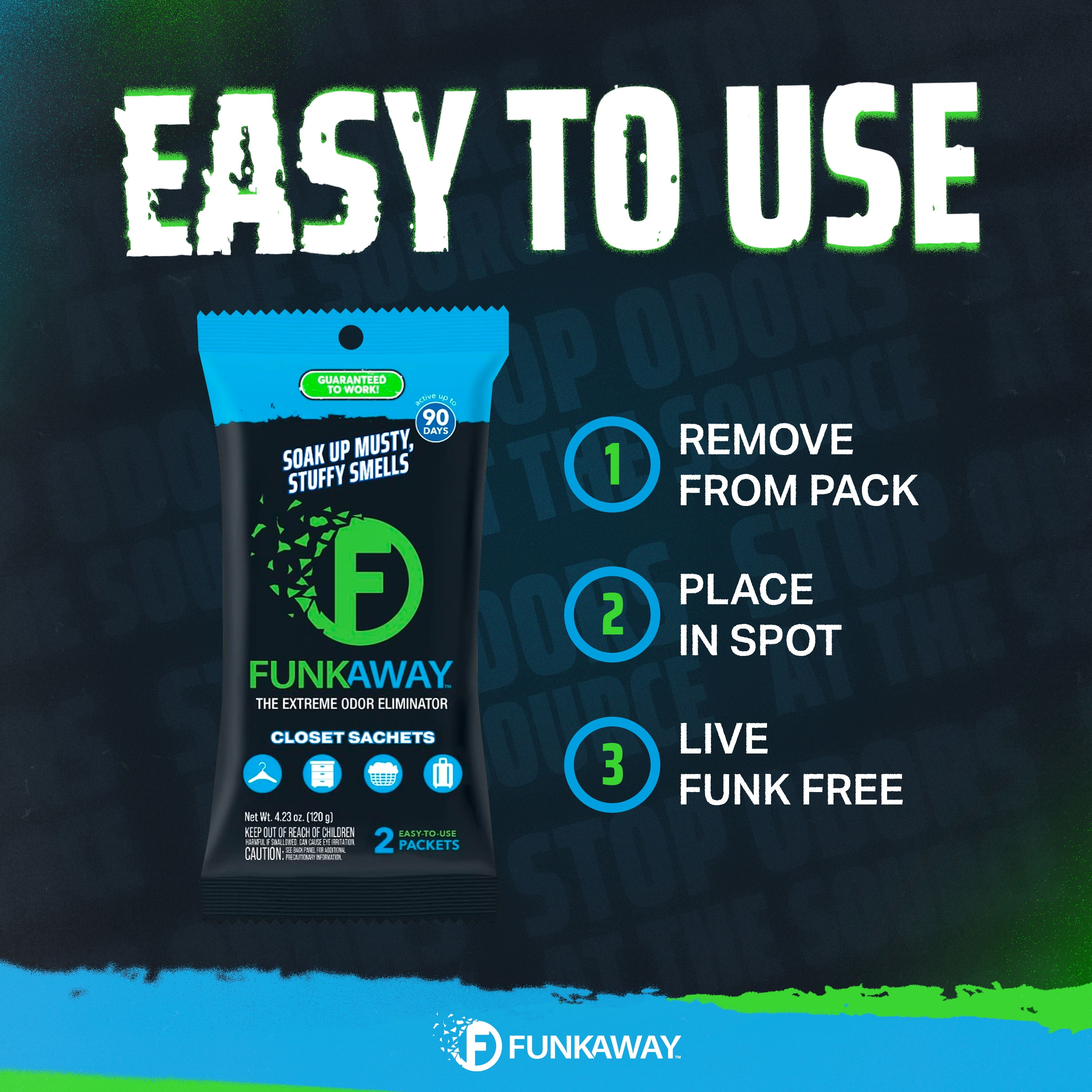 (2 pack) FunkAway Extreme Odor Eliminating Closet Sachets, Odor Absorbing Packets, Multipurpose, 3.88 oz